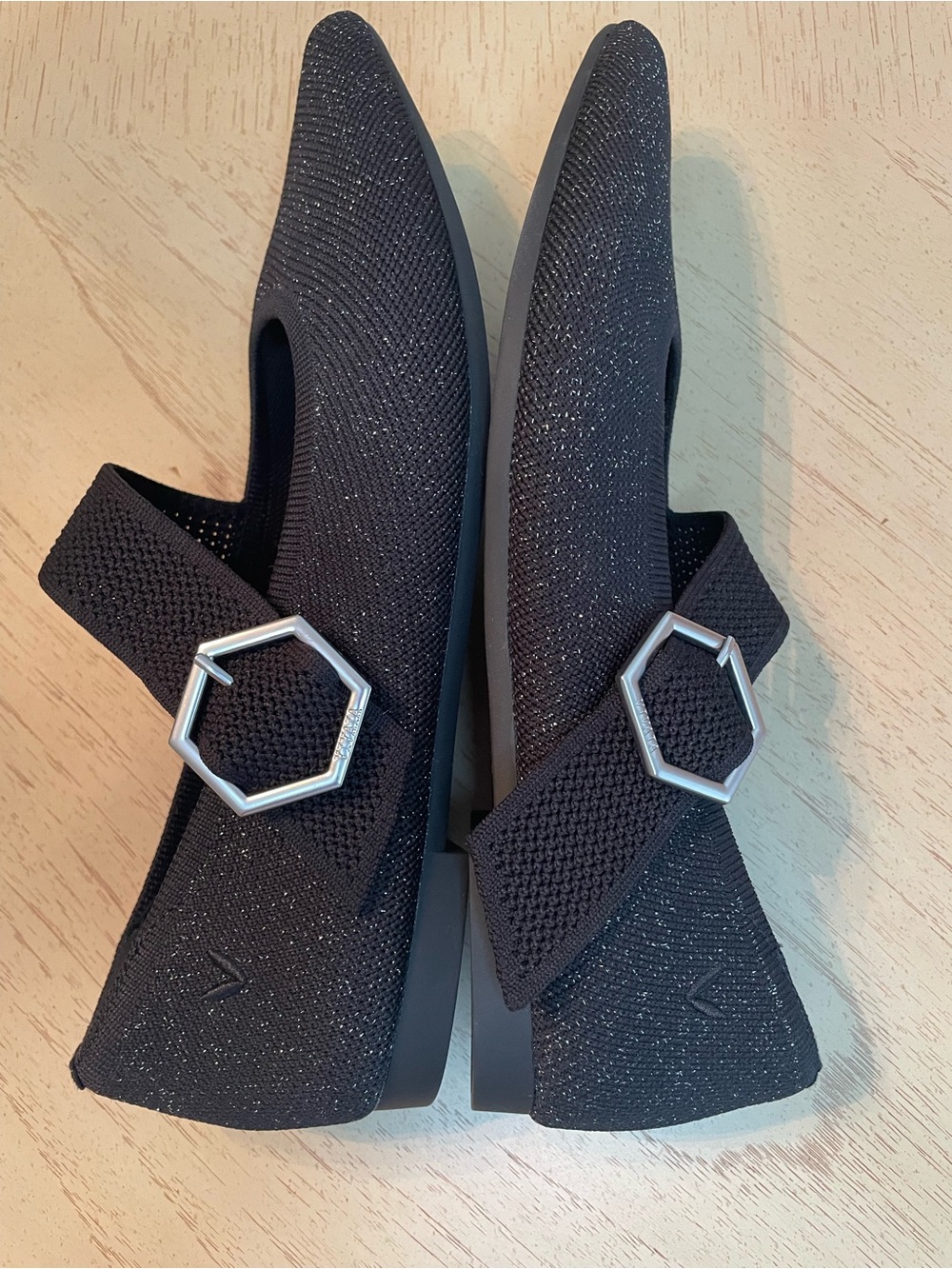 VIVAIA Maria Pointed-Toe Mary Jane Flats Black Glitter Buckle 41.5 = US 10 - Picture 6 of 14